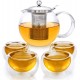 Glass Teapot Set With 4 Insulated Double Wall Glass Cups