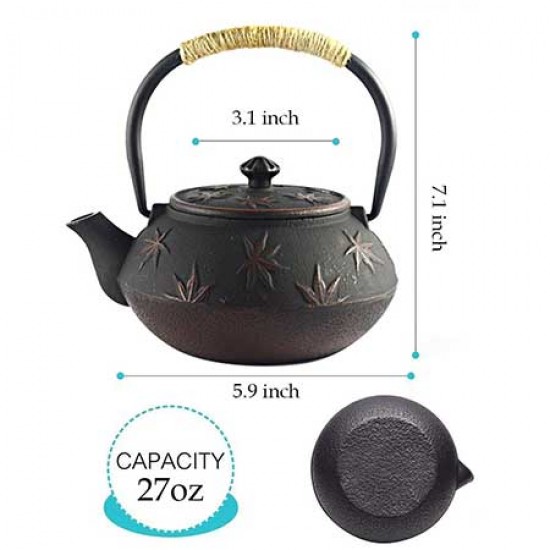 Red Maple Leaf Cast Iron Teapot 800ml/27oz