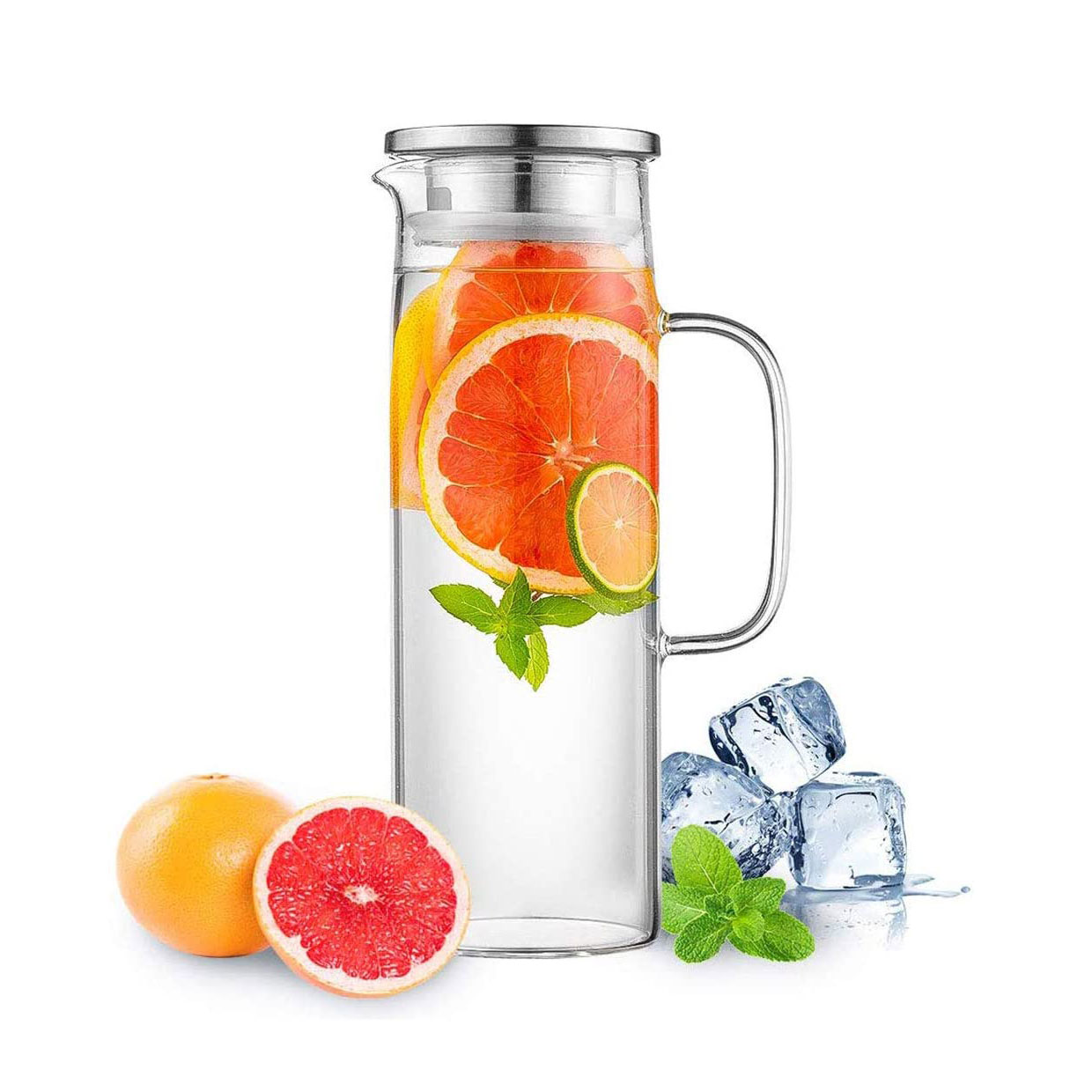  Auxmeware - Heat Resistant Glass Pitcher With Lid And Spout,  Glass Iced Tea Pitchers Beverage Pitchers For Fridge, Glass Water Pitcher  And Carafe 1200ml/41oz : Home & Kitchen