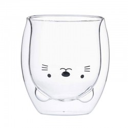 Cute Double Wall Glass Cup, Cat 250ml/8.4oz