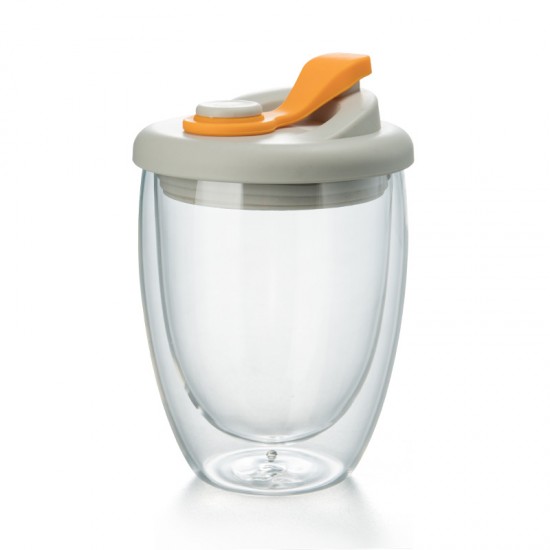 Reusable Double Wall Glass Coffee Cup, Orange 350ml/12oz