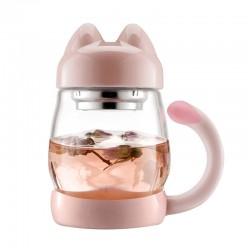 Cute Cat Glass Teacup With Coaster, Pnk 420ml/14oz